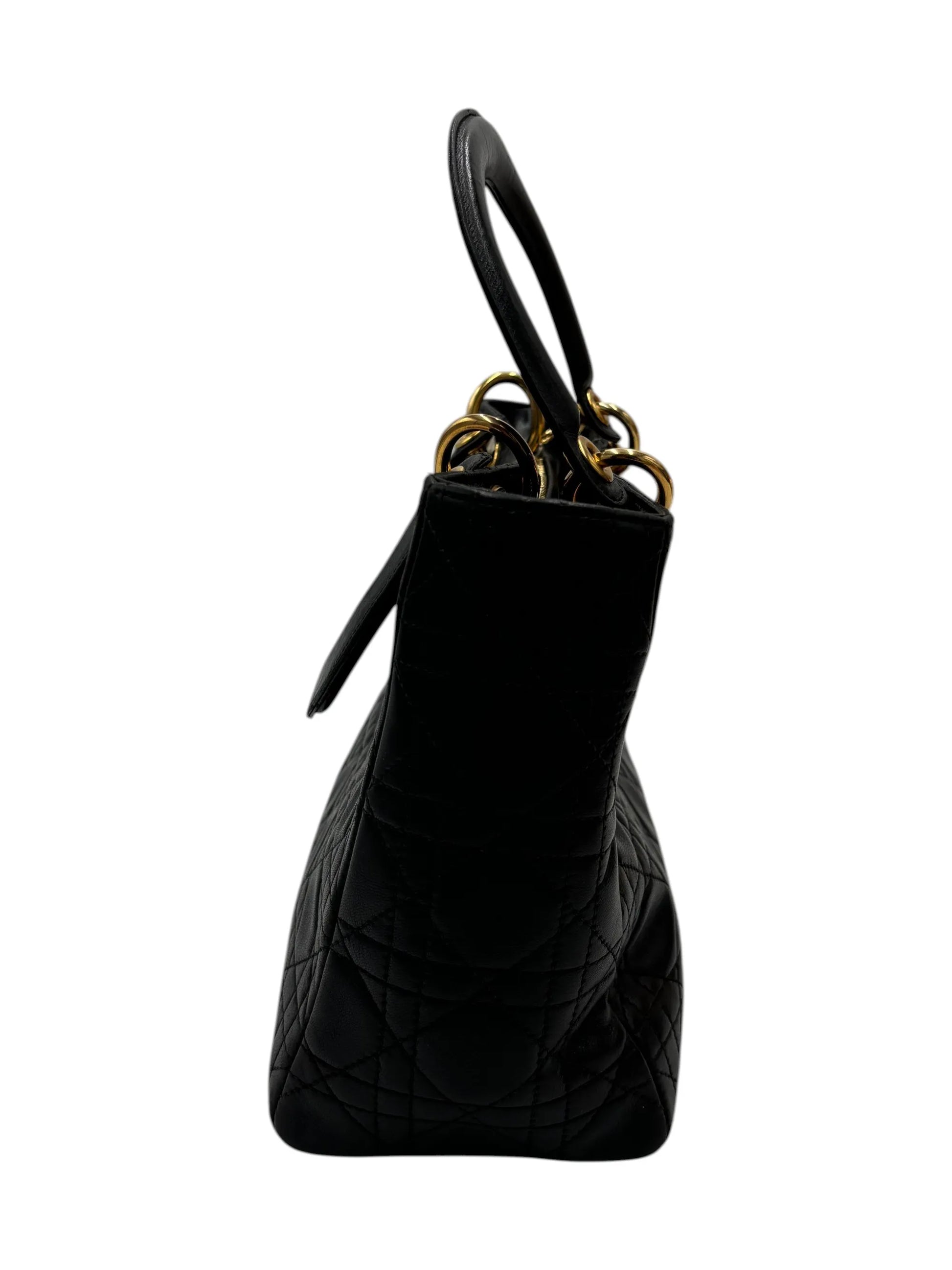 Christian Dior Vintage Lady Dior Leather, Black, Leather, Handbag