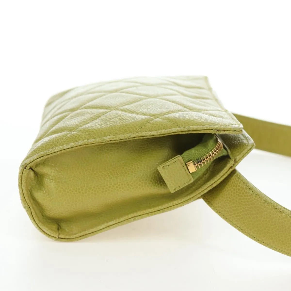 Chanel Vintage Zip Belt Quilted Caviar, Yellow, Leather, Shoulder Bag