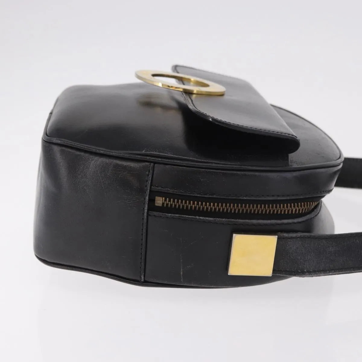 Celine Vintage Circle Logo Leather, Black, Leather, Shoulder Bag