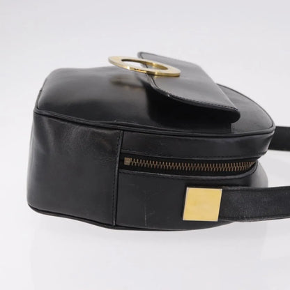 Celine Vintage Circle Logo Leather, Black, Leather, Shoulder Bag
