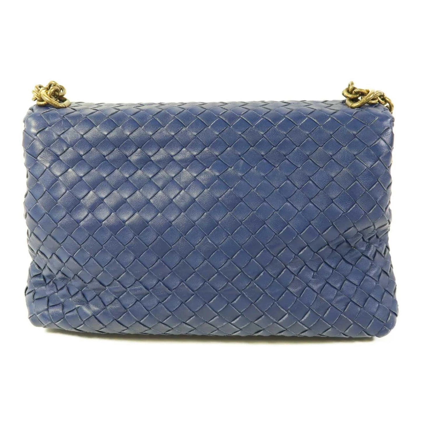 Bottega Veneta Olimpia Intrecciato Microstuds Lambskin, Blue, Leather, Handbag