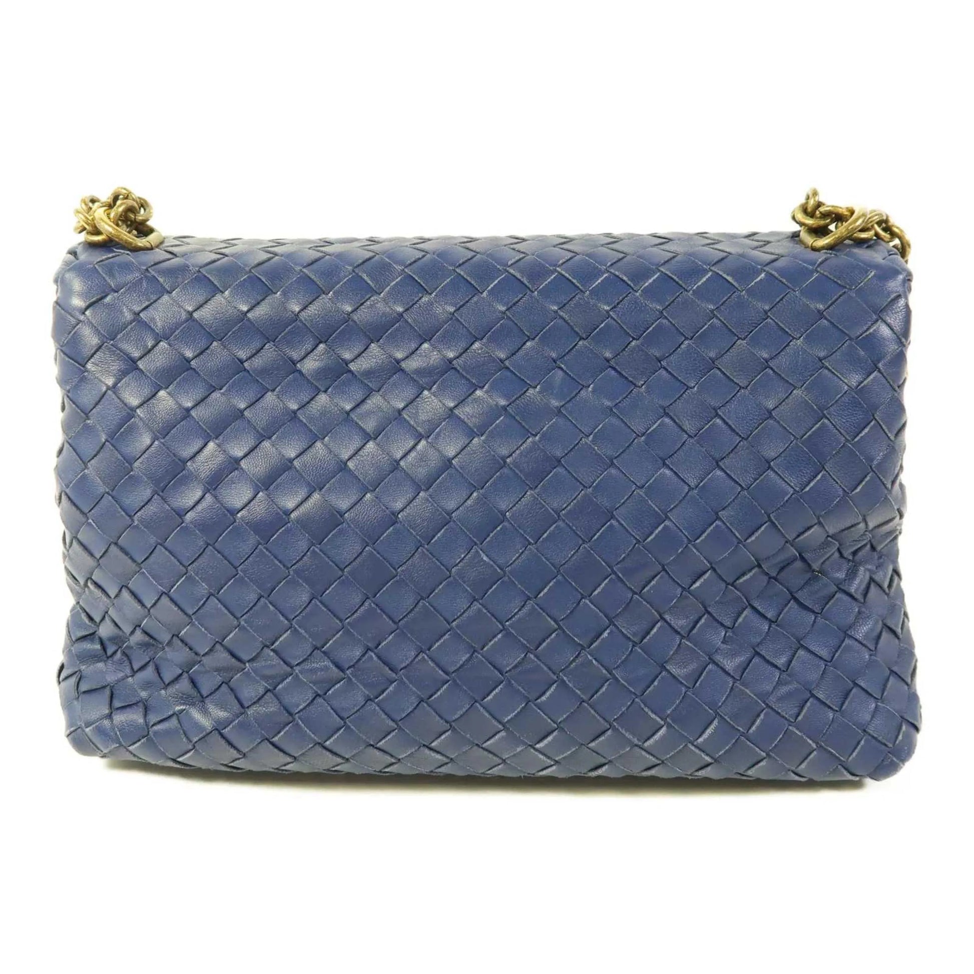Bottega Veneta Olimpia Intrecciato Microstuds Lambskin, Blue, Leather, Handbag