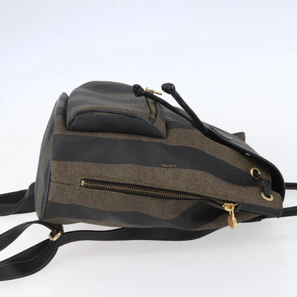 Fendi Vintage Pequin Logo Coated Canvas, Brown, Canvas, Backpack