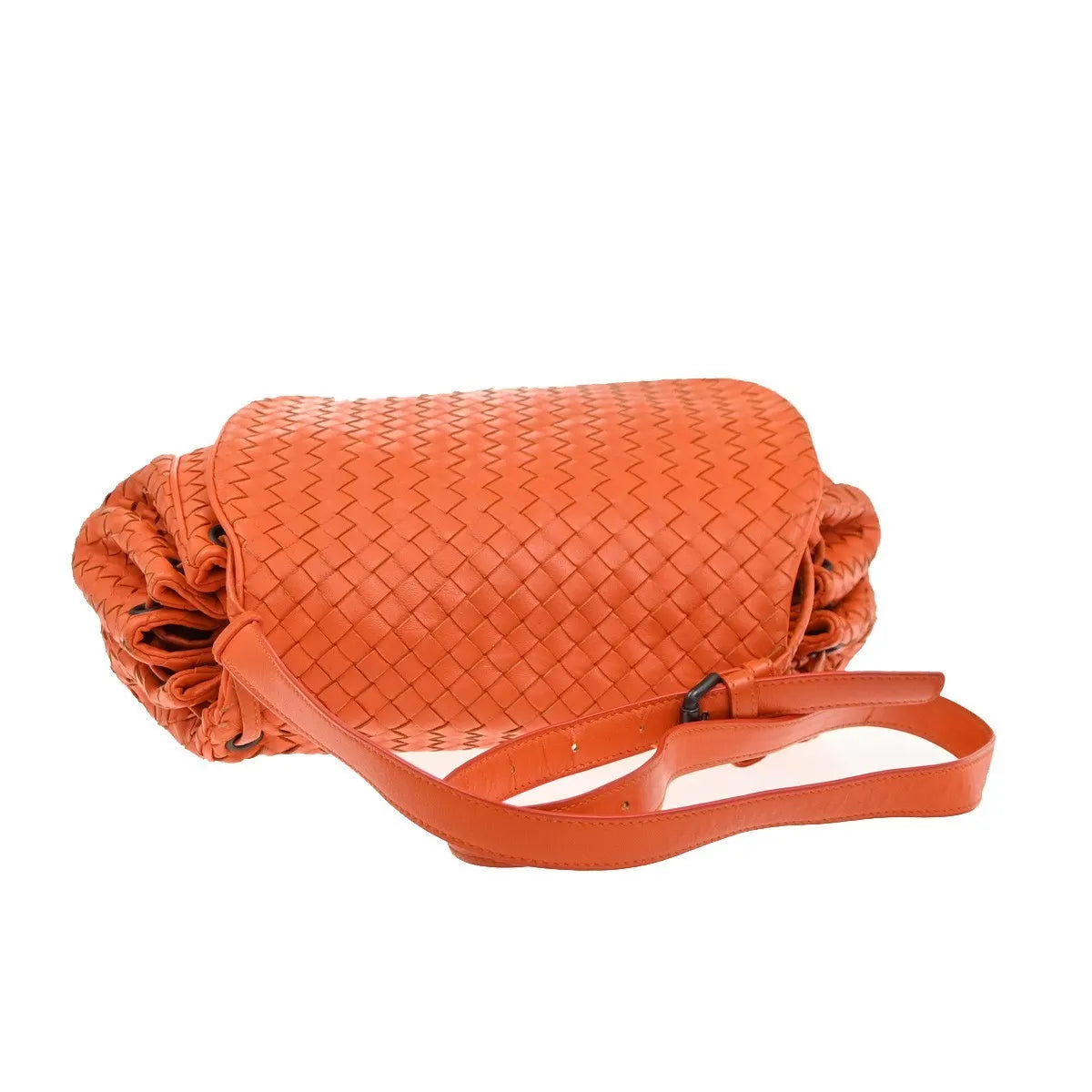 Bottega Veneta Intrecciato Shoulder Leather, Orange, Leather, Handbag
