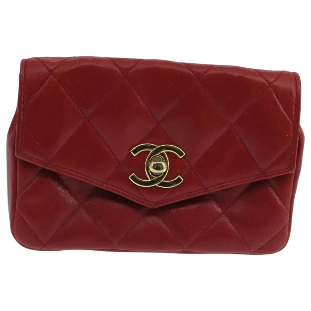 Chanel Vintage CC Flap Waist Quilted Leather, Red, Leather, Clutch