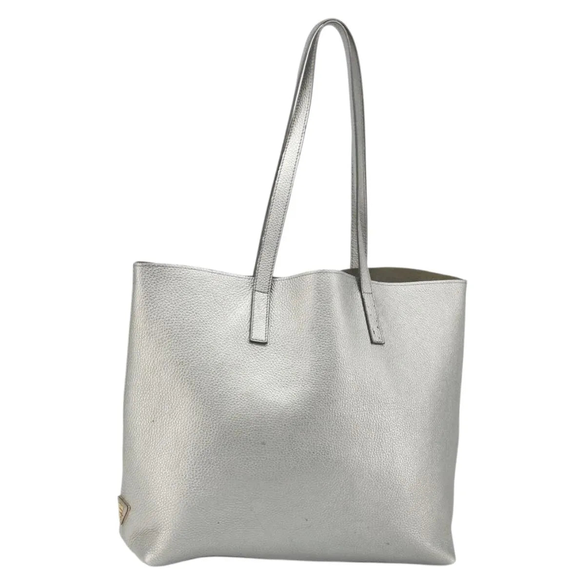 Prada Vintage Tote Leather, Silver, Leather, Tote Bag