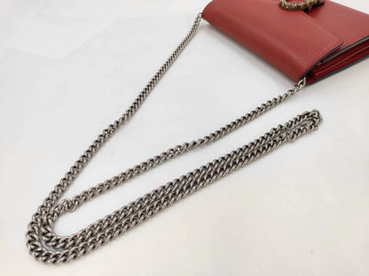 Gucci Dionysus chain Leather, Red, Leather, Wallet