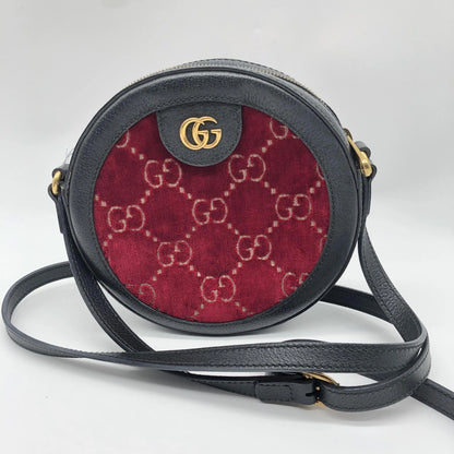 Gucci GG Marmont Round Velvet and Leather, Burgundy, Velvet, Shoulder Bag
