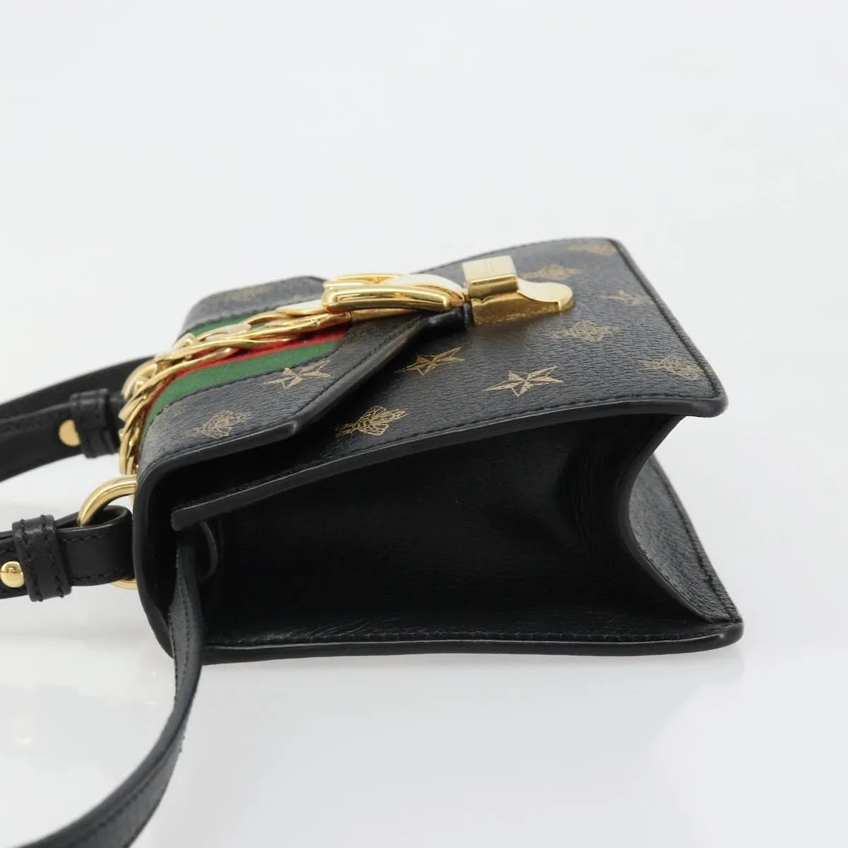 Gucci Sylvie Top Handle Printed Leather, Black, Leather, Handbag