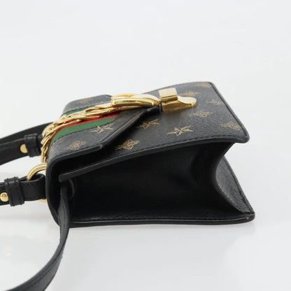 Gucci Sylvie Top Handle Printed Leather, Black, Leather, Handbag
