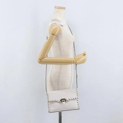 Valentino Garavani Rockstud Flip Lock Flap Leather, White_gold, Leather, Shoulder Bag