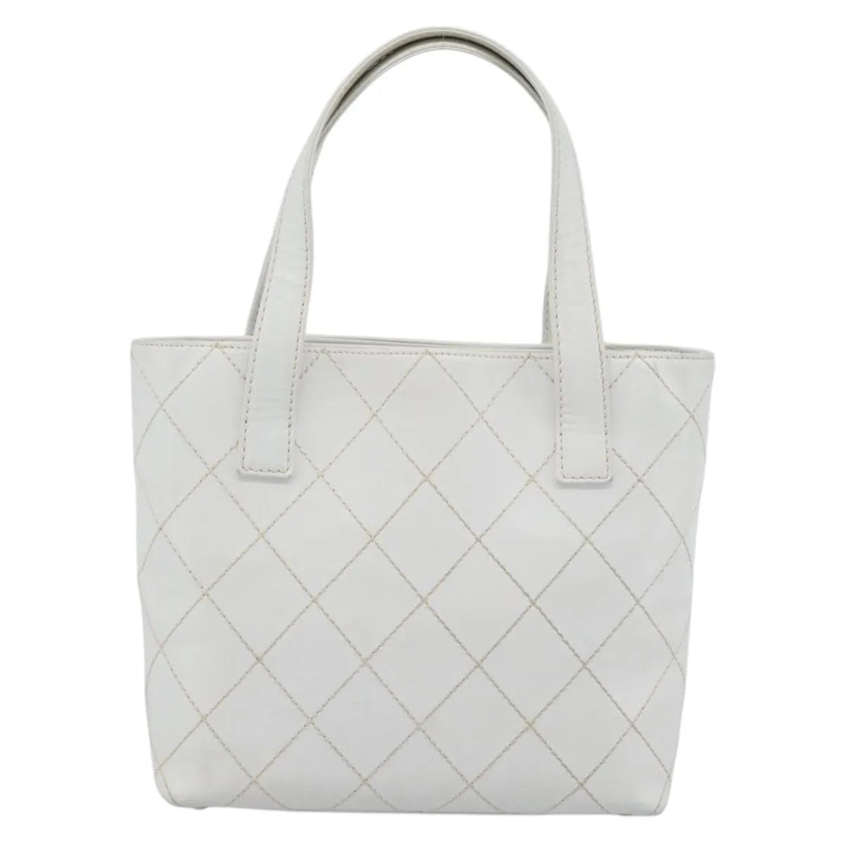 Chanel Surpique Tote Quilted Leather, White, Leather, Tote Bag