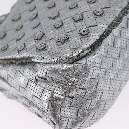 Bottega Veneta Intrecciato Shoulder Leather, Silver, Leather, Shoulder Bag