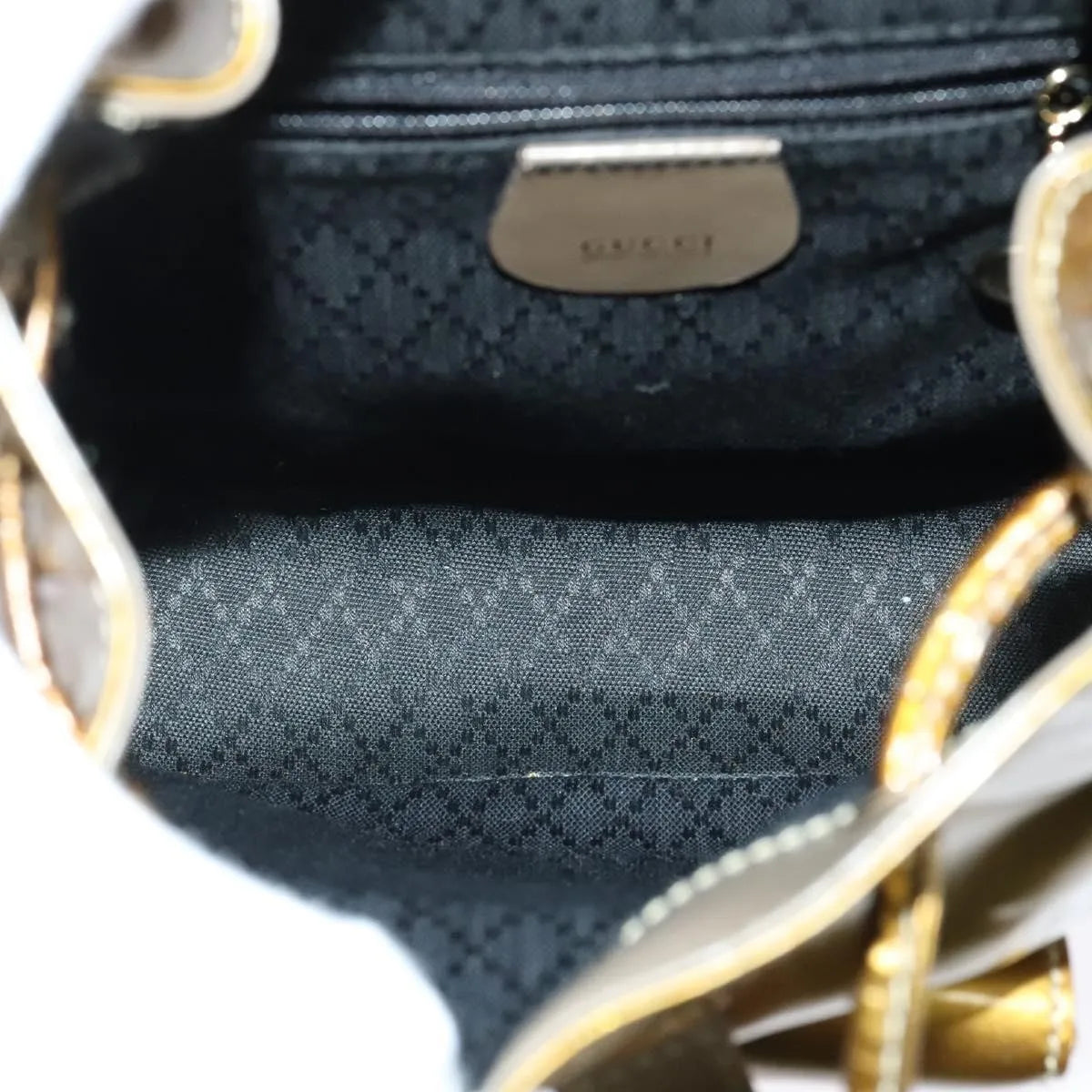 Gucci Vintage Bamboo Patent, Gold, Patent Leather, Backpack