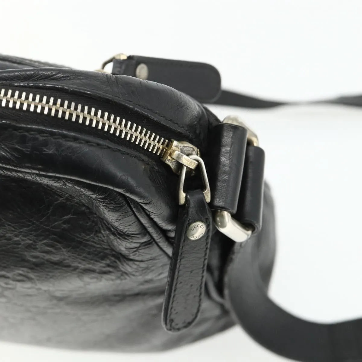 Gucci Front Zip Messenger Guccissima Leather, Black, Leather, Shoulder Bag