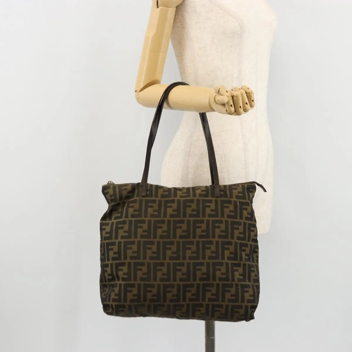Fendi Zucca Tote Canvas, Black, Canvas, Handbag