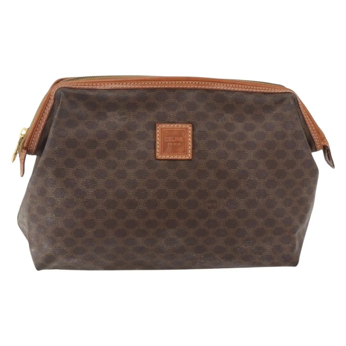 Celine Macadam Pochette Canvas, Brown, Canvas, Clutch