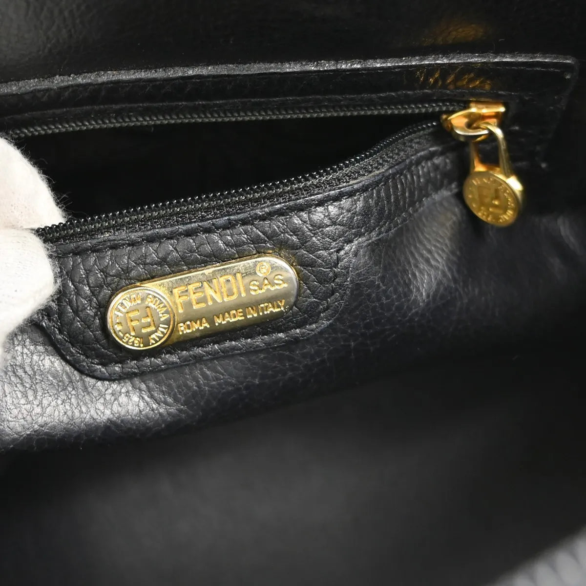 Fendi Vintage Dome Satchel Leather, Black, Leather, Handbag
