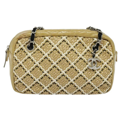 Chanel Camera Case Woven Stitch Patent, Beige, Glass, Shoulder Bag