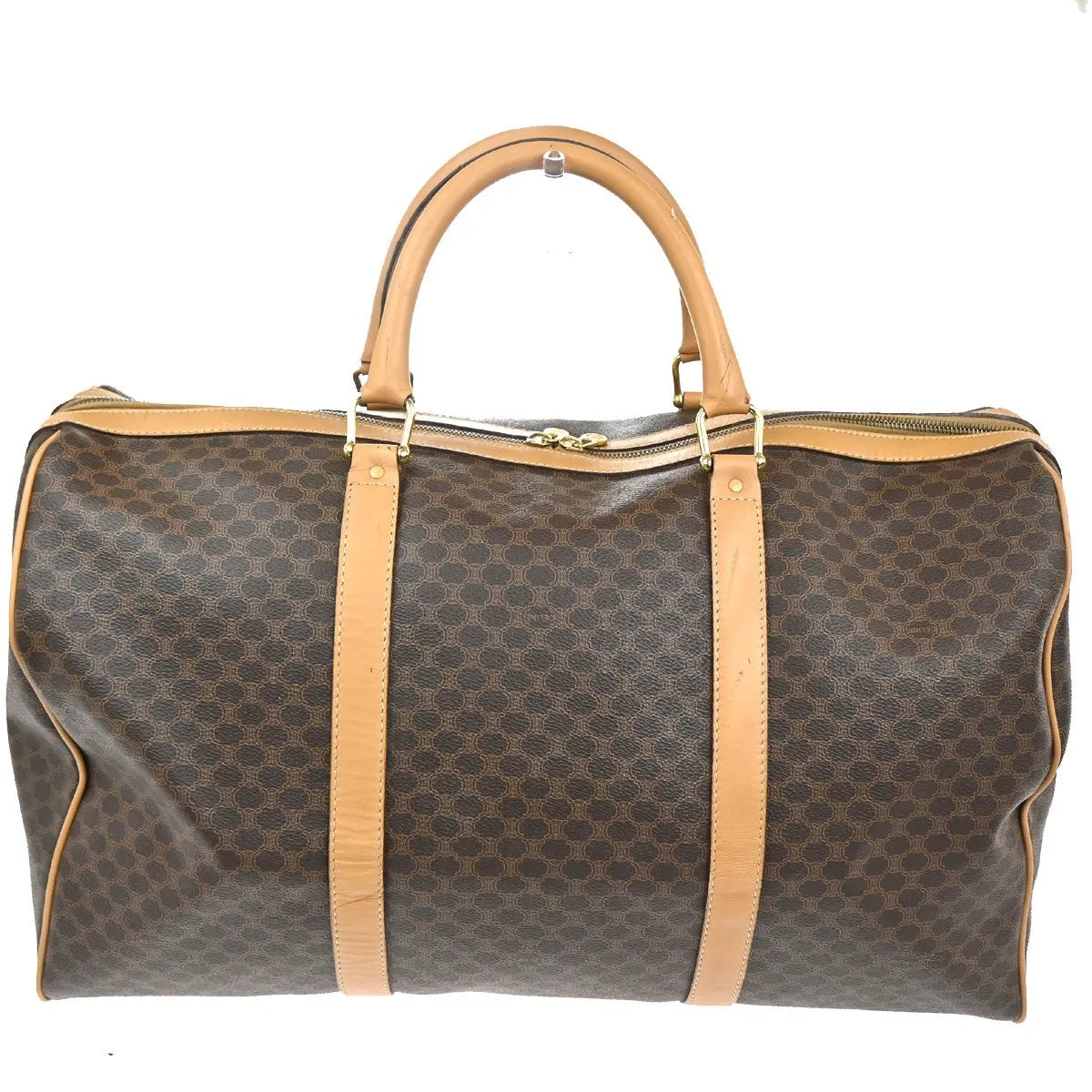 Celine Vintage Duffle Macadam Coated Canvas, Brown, PVC, Travel Bag
