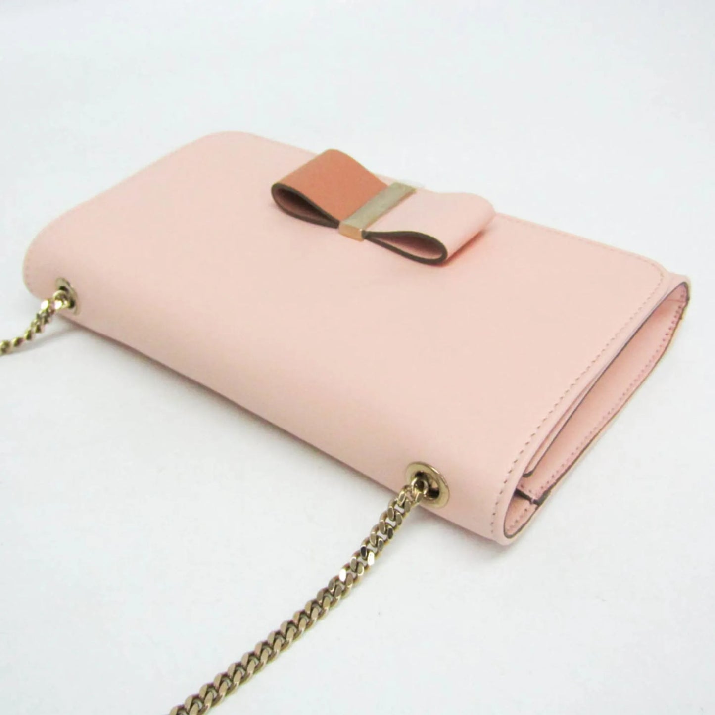 Chloe Bow Detail Wallet on Chain Leather, Pink, Leather, Clutch