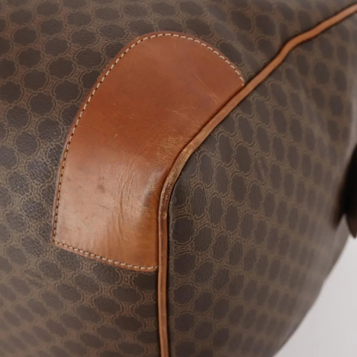 Celine Vintage Macadam Boston Canvas and Leather, Brown, PVC, Handbag