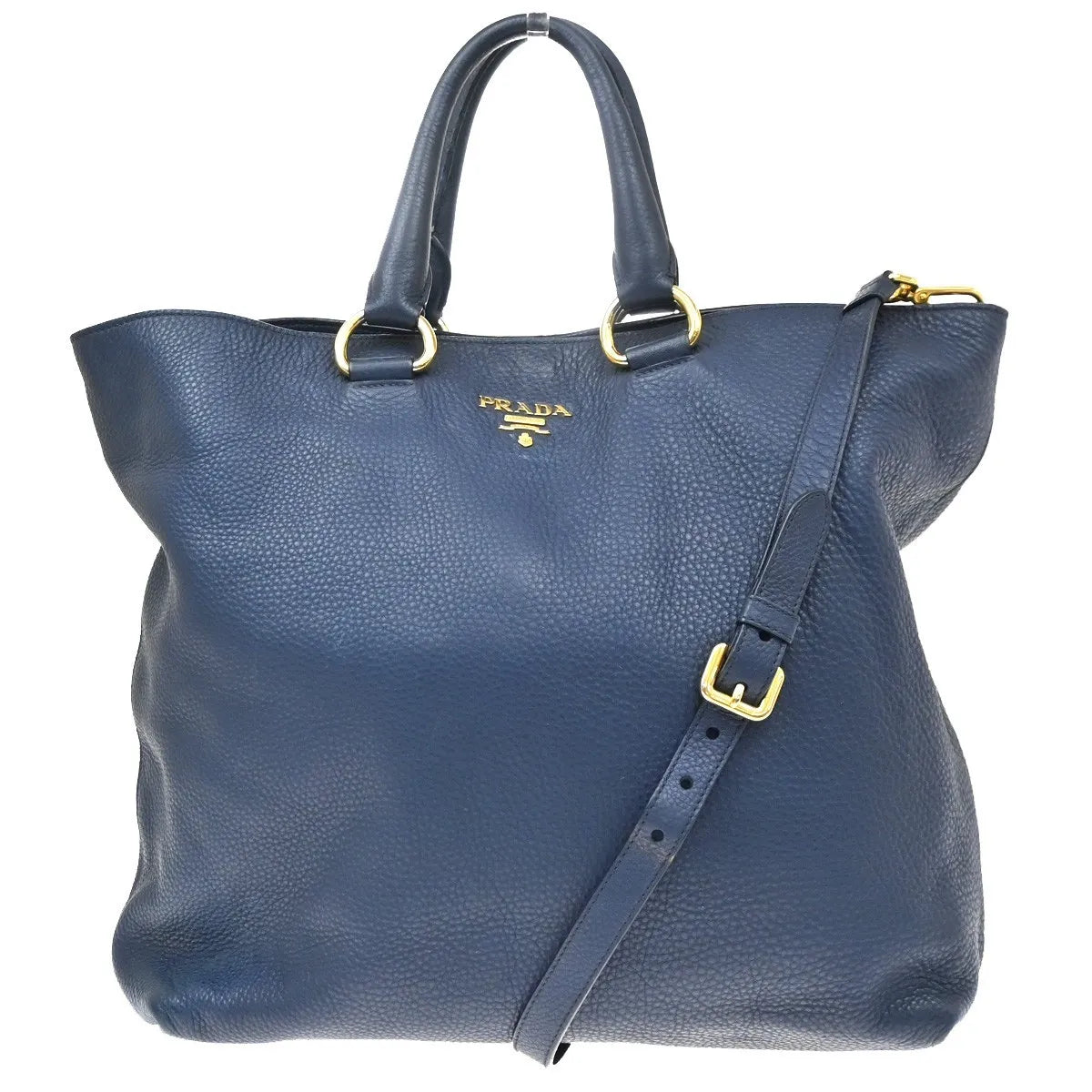 Prada Convertible Shopper Tote Vitello Daino, Navy, Leather, Tote Bag