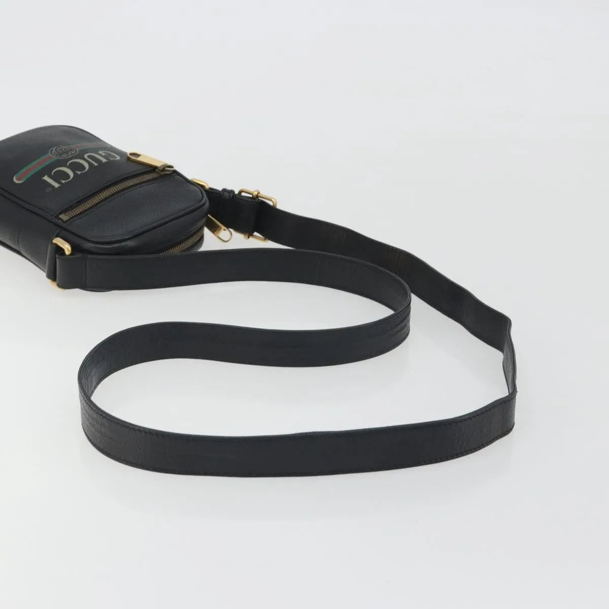 Gucci Logo Zip Messenger Printed Leather, Black, Leather, Clutch