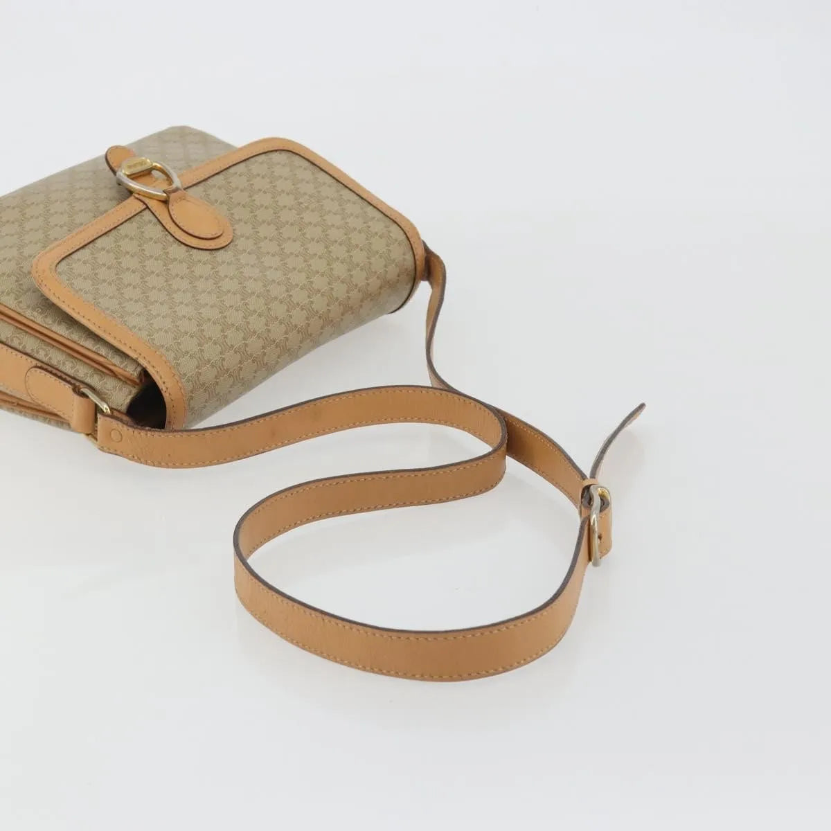 Celine Vintage Macadam Canvas and Leather, Beige, Canvas, Shoulder Bag