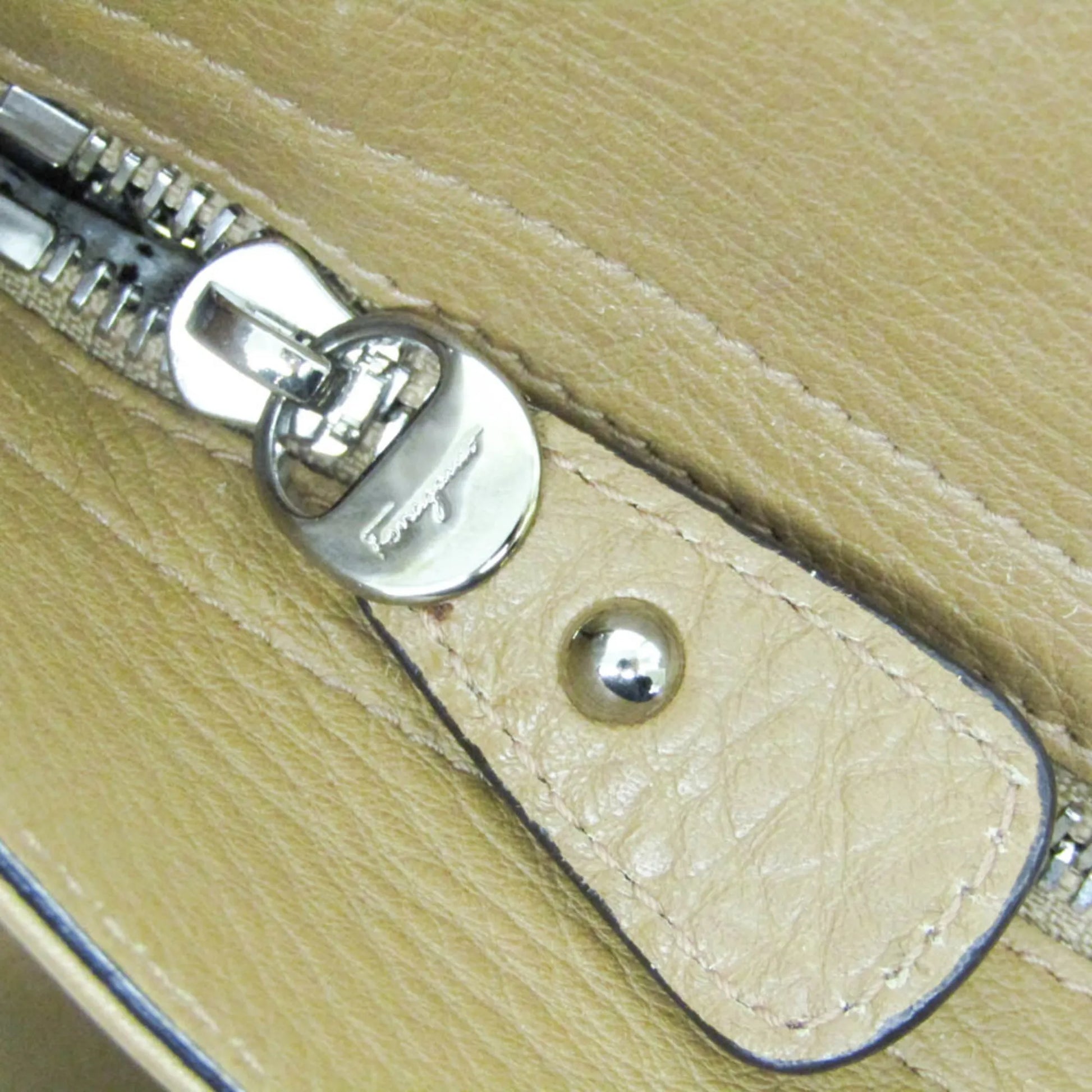 Salvatore Ferragamo Gancini Leather, Brown, Leather, Shoulder Bag