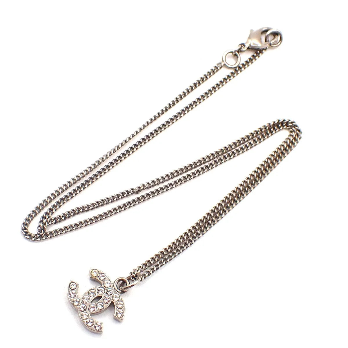 Chanel Vintage CC Logo Chain Charm Pendant silver plated, Silver, Silver Plated, Necklace