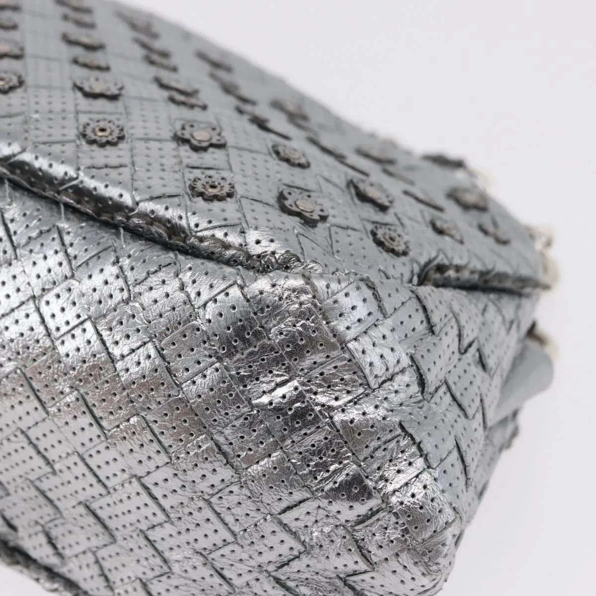 Bottega Veneta Intrecciato Shoulder Leather, Silver, Leather, Shoulder Bag