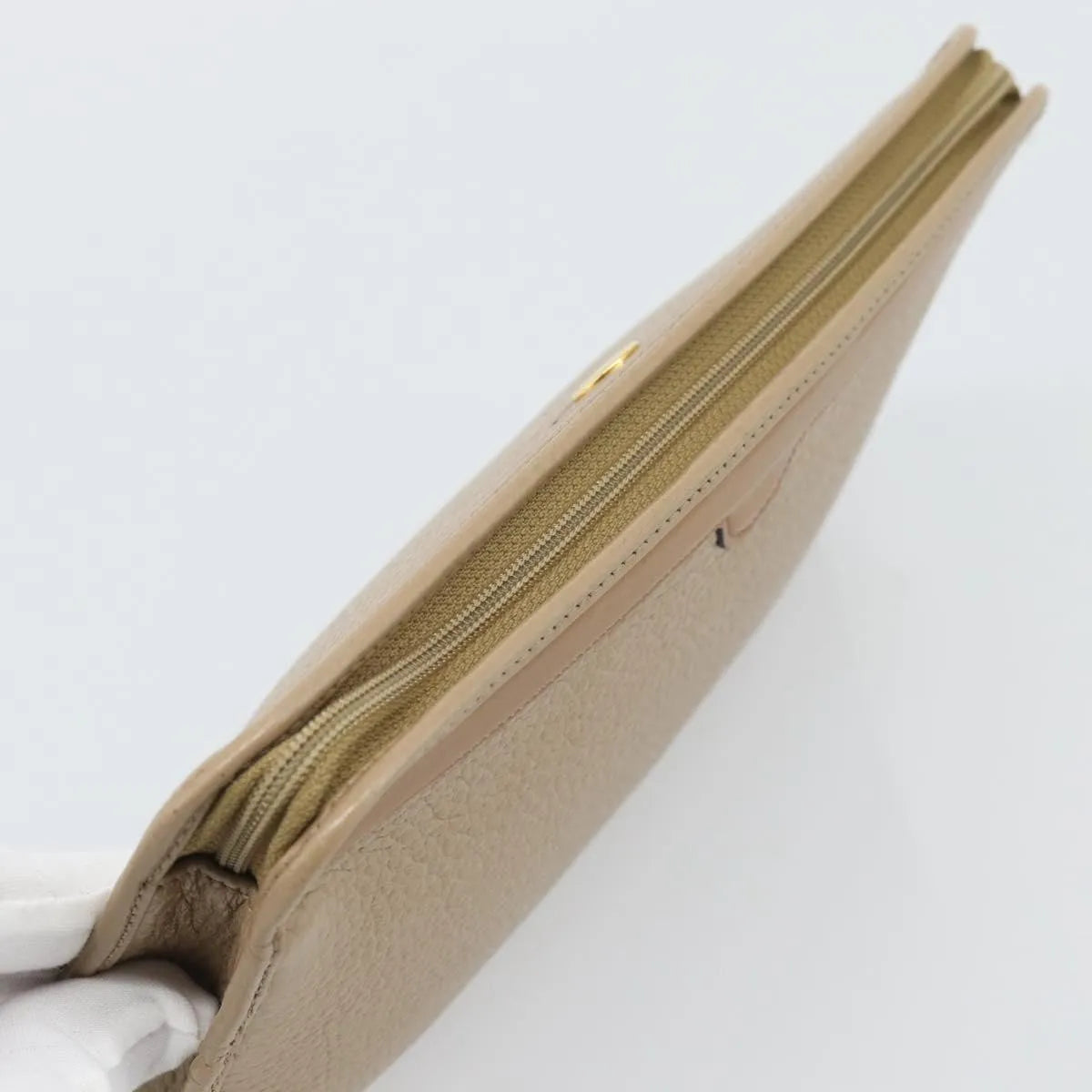 Christian Dior Vintage Zip Pochette Leather, Beige, Leather, Clutch