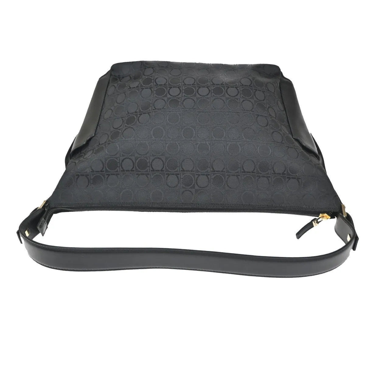 Salvatore Ferragamo Gancini Zip Canvas, Black, Canvas, Shoulder Bag