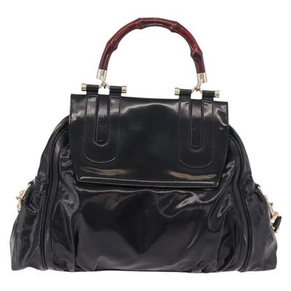 Gucci Pop Bamboo Handle Dialux Coated Canvas, Black, PVC, Handbag