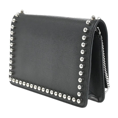 Fendi Karlito Wallet on Chain Studded Saffiano Leather, Black, Leather, Shoulder Bag