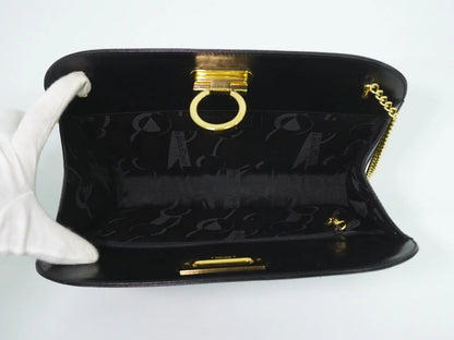 Salvatore Ferragamo Vintage Gancini Chain Leather, Black, Leather, Shoulder Bag