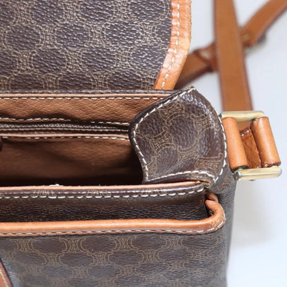 Celine Vintage Macadam Canvas and Leather, Brown, Canvas, Shoulder Bag
