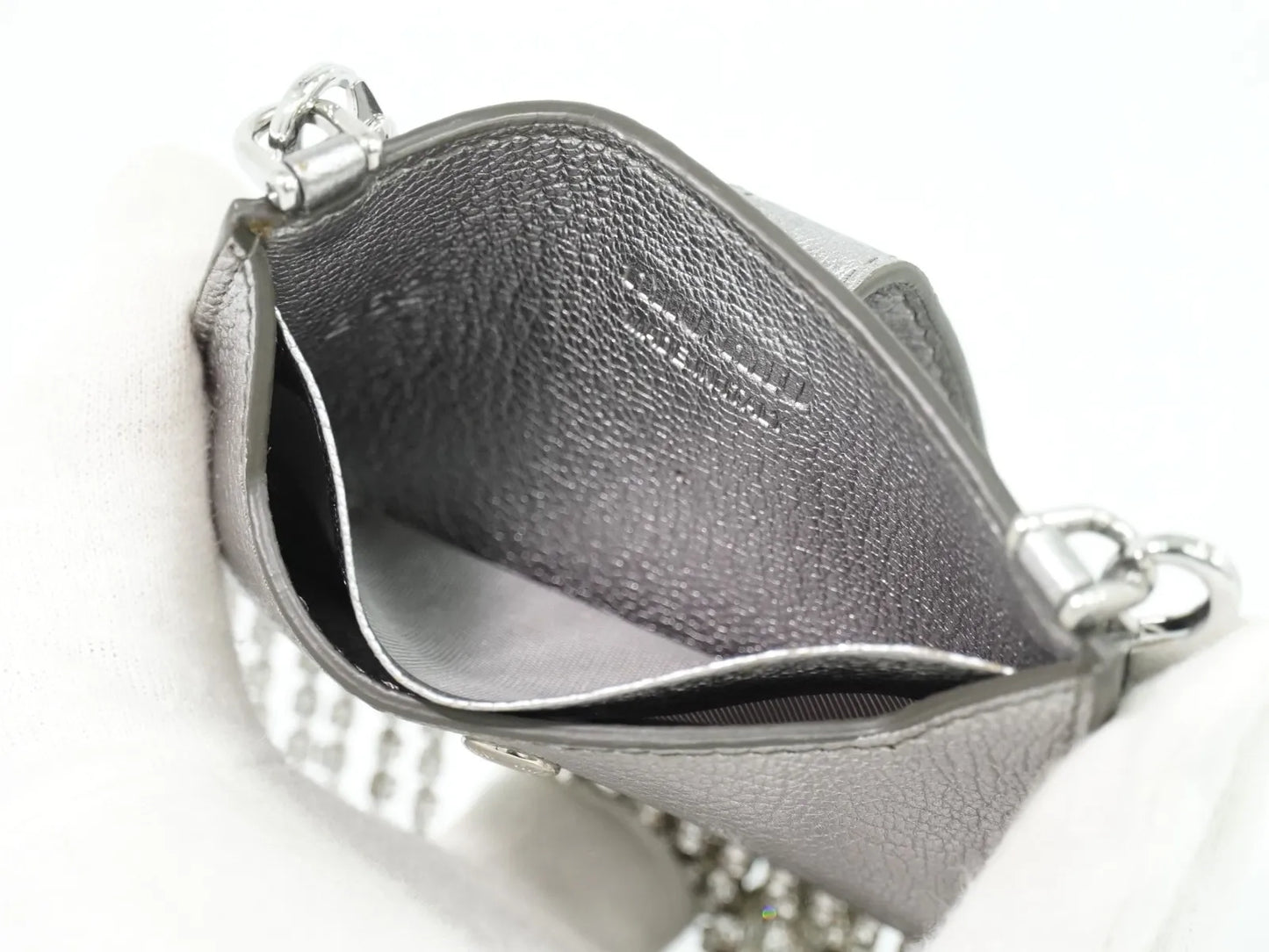 Miu Miu Madras Card Holder with crystal fringe leather, Silver, Leather, Card Holder