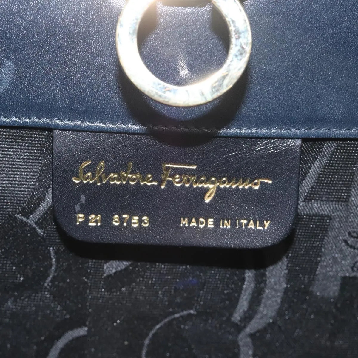 Salvatore Ferragamo Vintage Gancini Chain Leather, Navy, Leather, Shoulder Bag