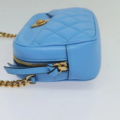 Versace Medusa Icon Front Slip Pocket Camera Quilted Leather, Blue, Leather, Shoulder Bag