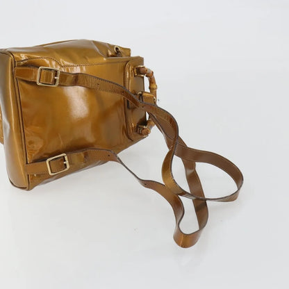 Gucci Vintage Bamboo Patent, Gold, Patent Leather, Backpack
