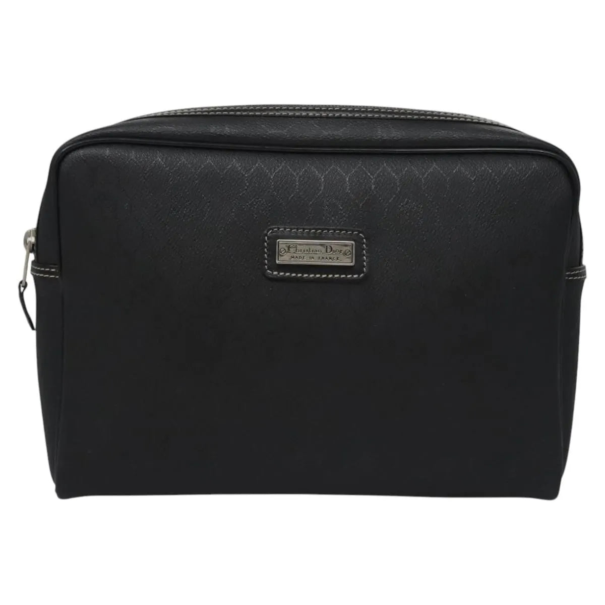 Christian Dior Vintage Honeycomb Zip Coated Canvas, Black, Canvas, Clutch