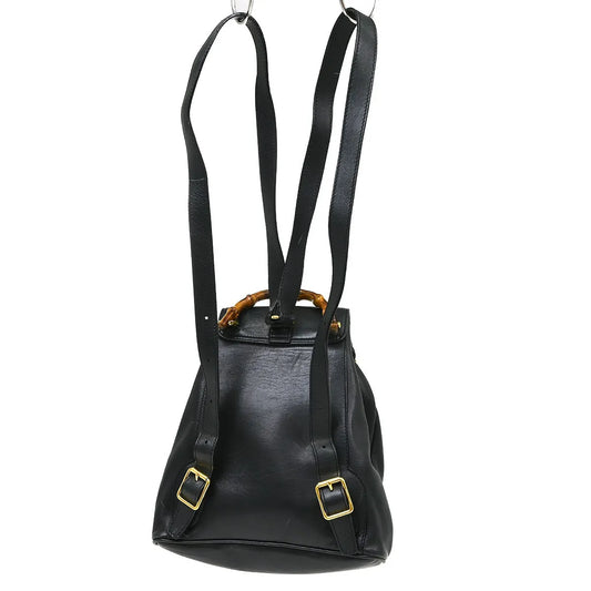 Gucci Vintage Bamboo Leather, Black, Leather, Backpack