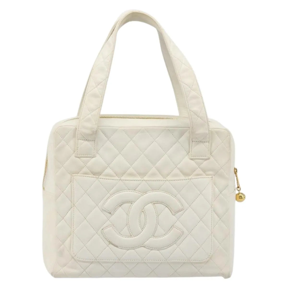 Chanel CC handbag Leather, White, Canvas, Handbag