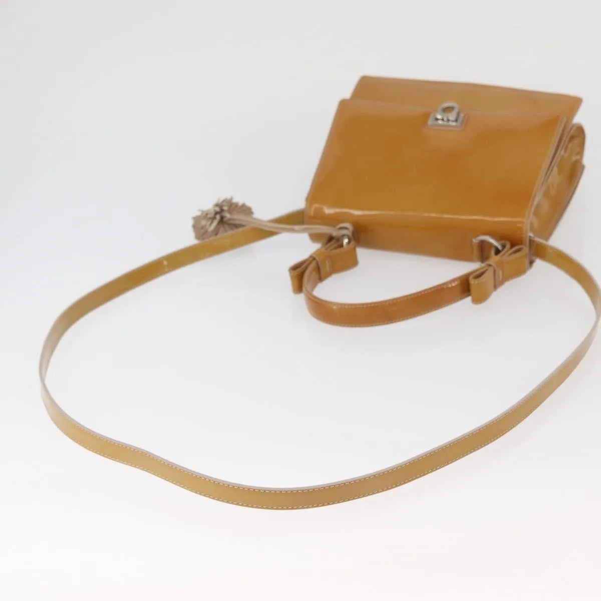 Salvatore Ferragamo Gancini Patent Leather, Beige, Patent Leather, Handbag