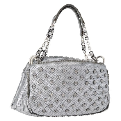 Bottega Veneta Intrecciato Shoulder Leather, Silver, Leather, Shoulder Bag