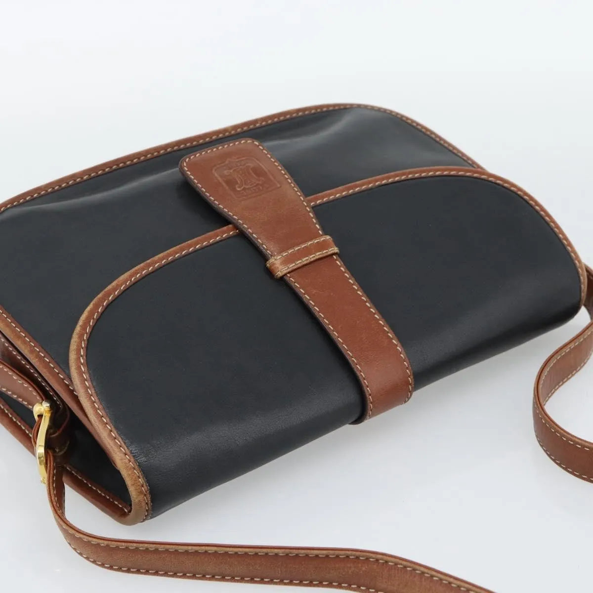 Celine Flap Shoulder Leather, Black, Leather, Shoulder Bag