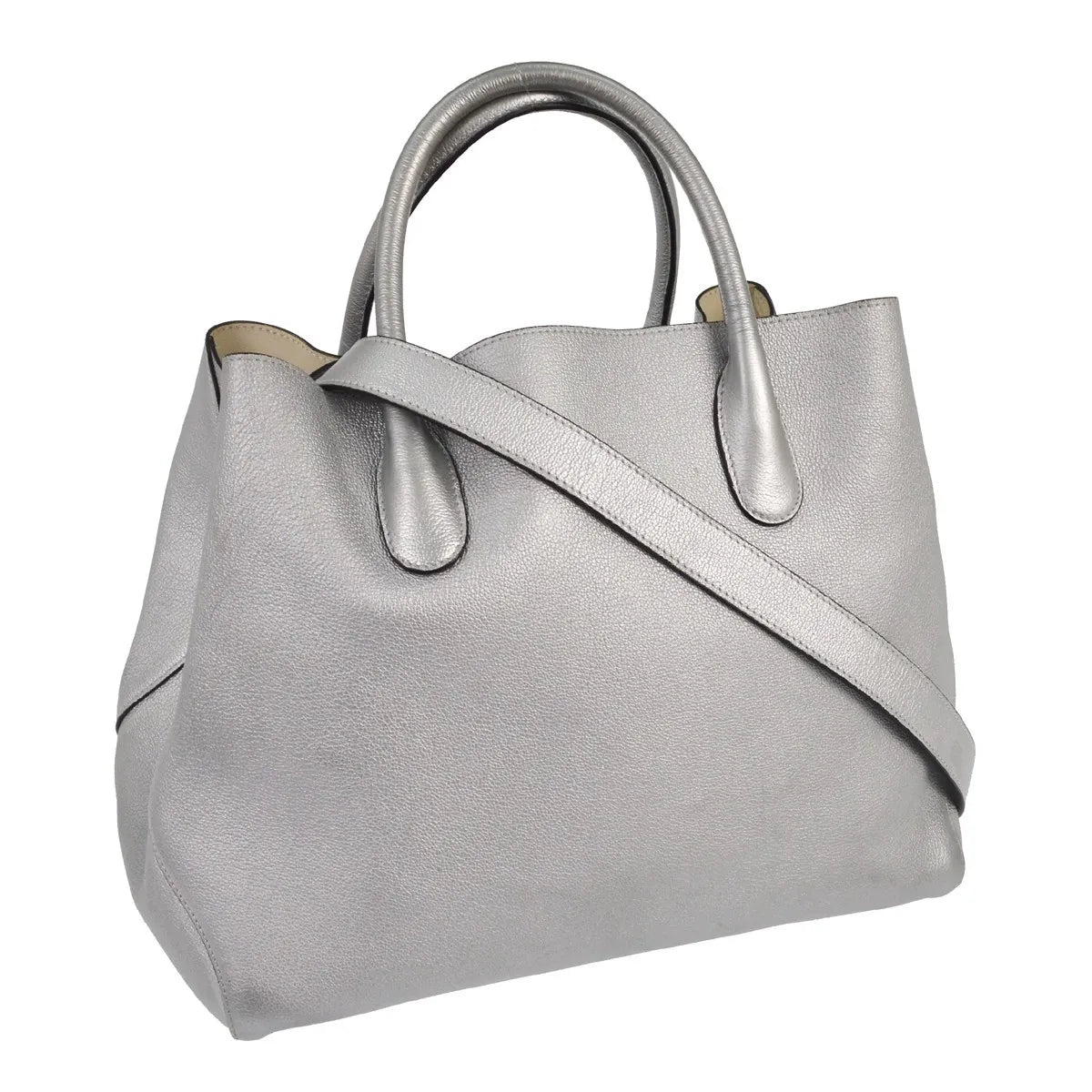Christian Dior Open Bar Leather, Silver, Leather, Handbag