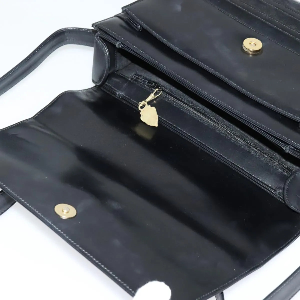 Gucci Vintage Flat Messenger Nylon and Leather, Black, Leather, Shoulder Bag